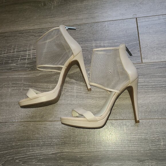 BCBG Generation Womens BG-Gerbera 7.5B Stiletto Platform Shoes Cream Color Zip - Picture 8 of 9